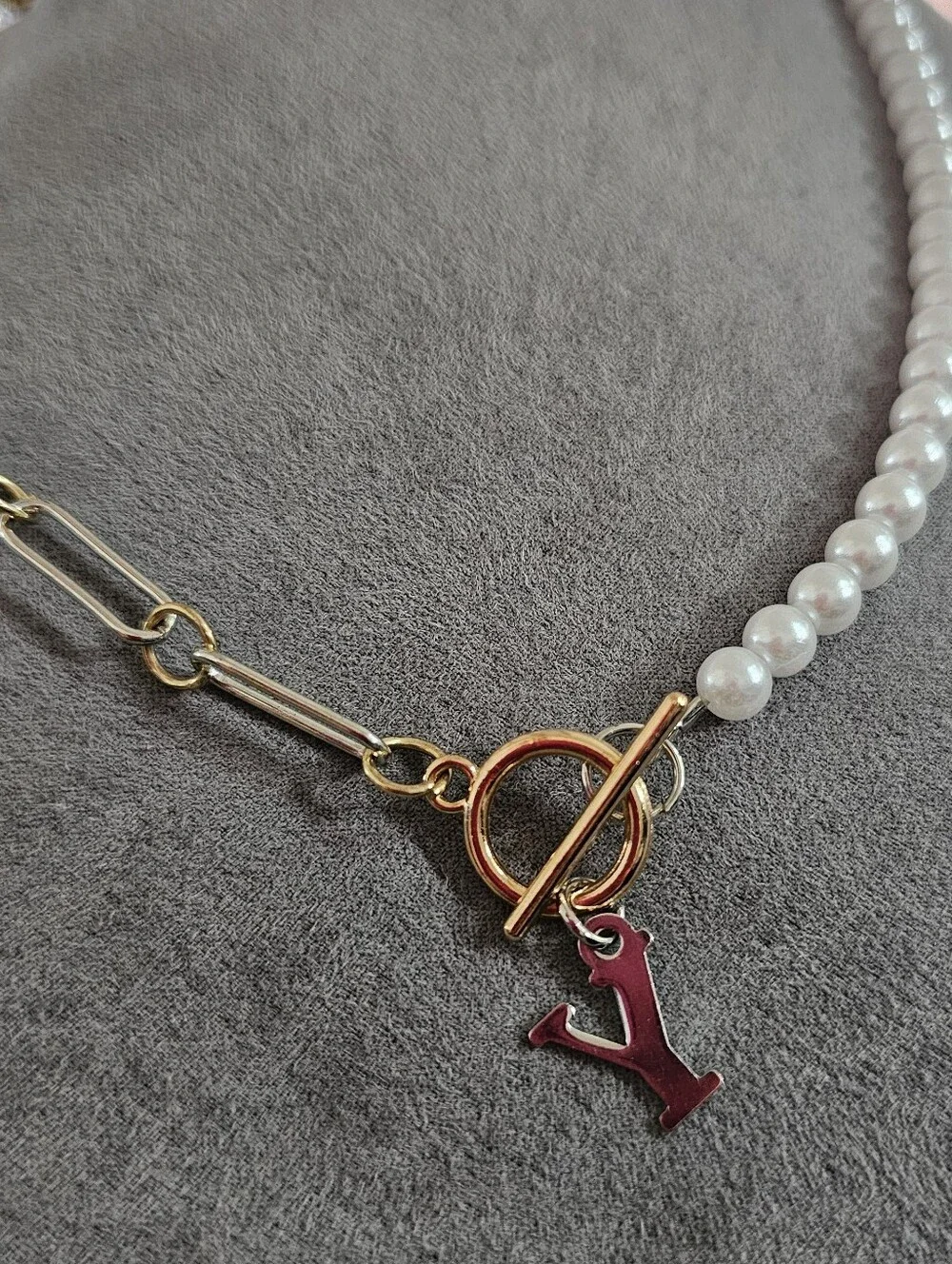 Fashion Jewelry Gold Chain and White Pearl Necklace with Y Charm